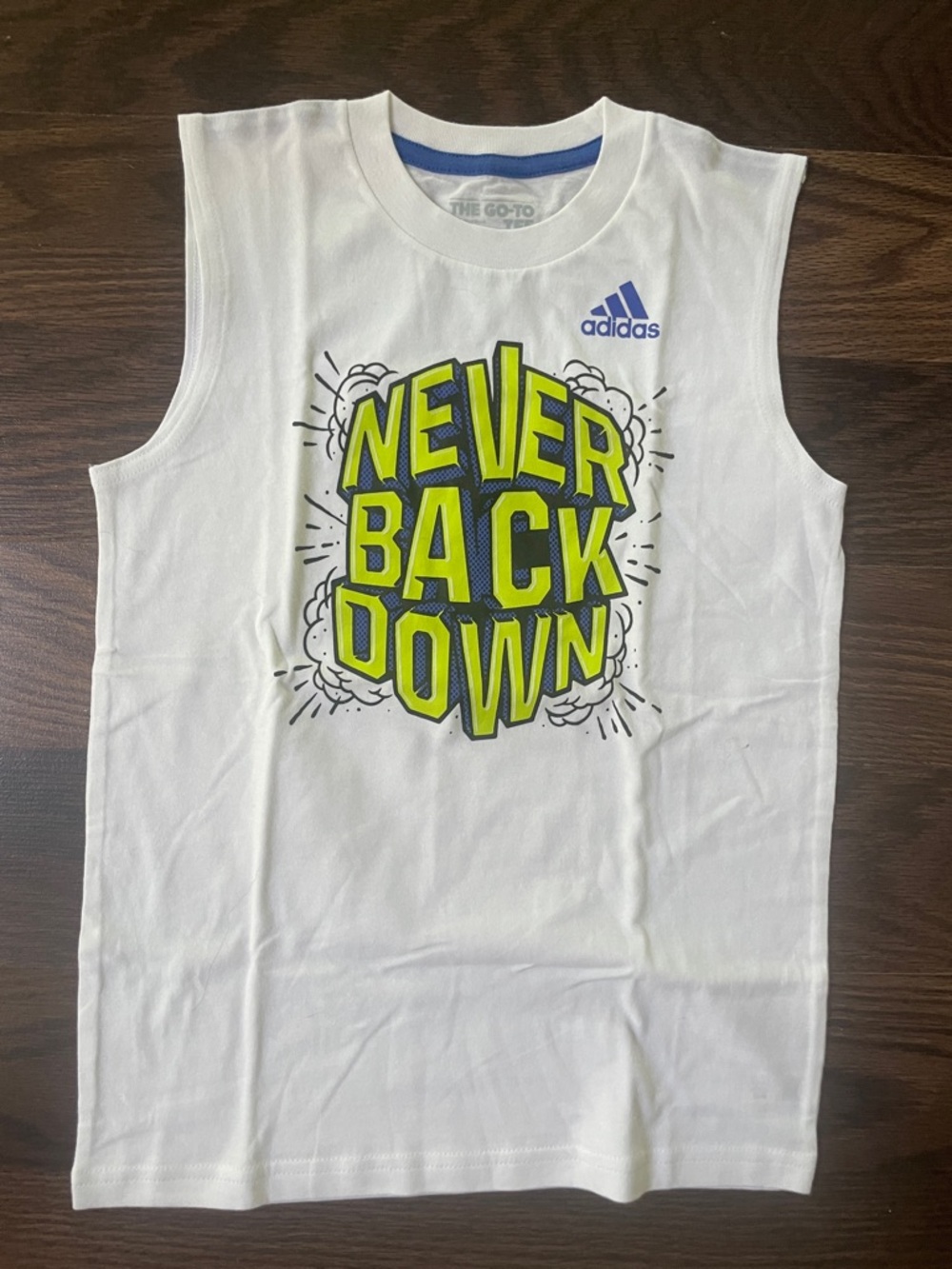 adidas White Kids Graphic Tank with Neon Yellow & Navy Detail